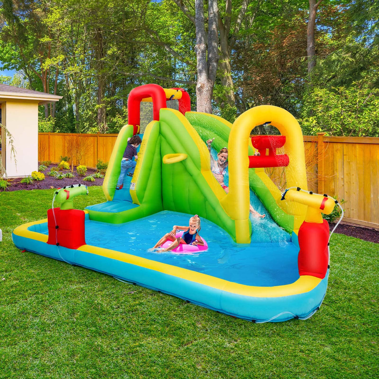 HONEY JOY Inflatable Water Slide, 7-in-1 Giant Water Slide Bouncer Park