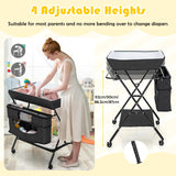 BABY JOY Foldable Baby Changing Table, 4-in-1 Diaper Station w/4 Adjustable Heights & 4 Lockable Wheels