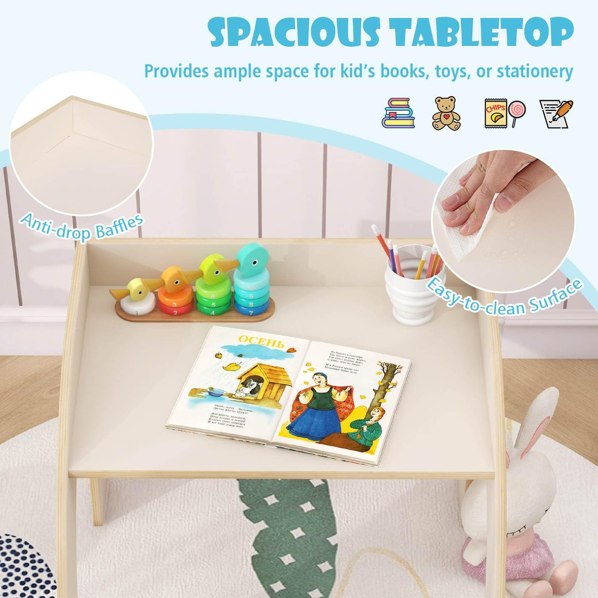 Kids Table and Chair Set Space-saving Activity Desk and Chair Set for Playroom