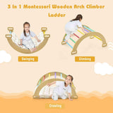 HONEY JOY Kids Climbing Playset, 3-in-1 Wooden Arch Rocker Climber Ladder w/Cozy Cushion