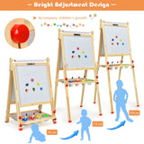 BABY JOY Kids Art Easel, Wooden Foldable Double-Sided Chalkboard Whiteboard w/Board Eraser