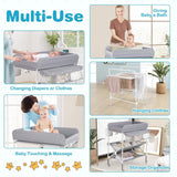 BABY JOY Portable Baby Changing Table w/ Wheels, Foldable Waterproof Diaper Changing Station w/ Adjustable Height