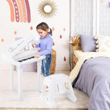 HONEY JOY 31 Keys Kids Piano Keyboard with Stool, Multifunctional Toy Piano with Microphone (White)