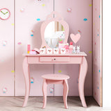 HONEY JOY Kids Vanity Set with Mirror, 2 in 1 Wooden Princess Makeup Vanity Dressing Table with Detachable Top