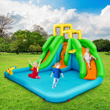 HONEY JOY Inflatable Water Slide, 6 in 1 Inflatable Castle Water Park w/Climbing Wall, Basketball Rim (Without Blower)