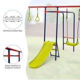 HONEY JOY 7-in-1 Kids Swing Set with 2 Swings, Slide, Fun Glider, Gym Rings