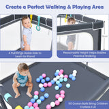 BABY JOY Foldable Baby Playpen, 124 x 124 x 70cm Playpen Activity Center w/50 Balls & 4 Pull Rings for Babies Toddlers