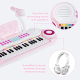 HONEY JOY 37 Keys Kids Piano Keyboard, Electric Organ Musical Instruments with Microphone & Stool (Pink)