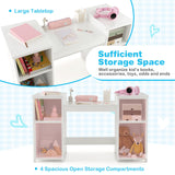 HONEY JOY 2 in 1 Kids Vanity Table & Chair Set, Princess Vanity Table with Removable Tri-fold Mirror