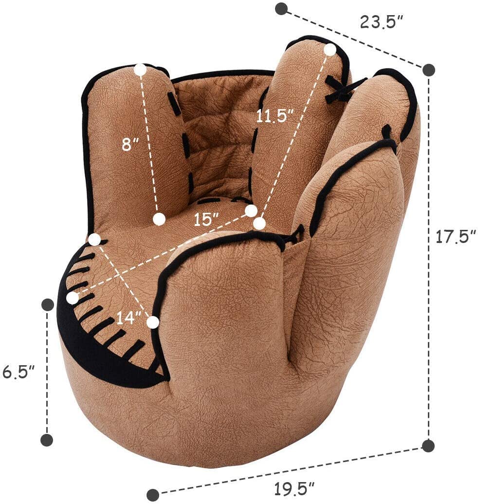 BABY JOY Kids Couch, Toddler Chair Sofa with Solid Wood Frame & Baseball Glove Design, Children Armchair for Play Room