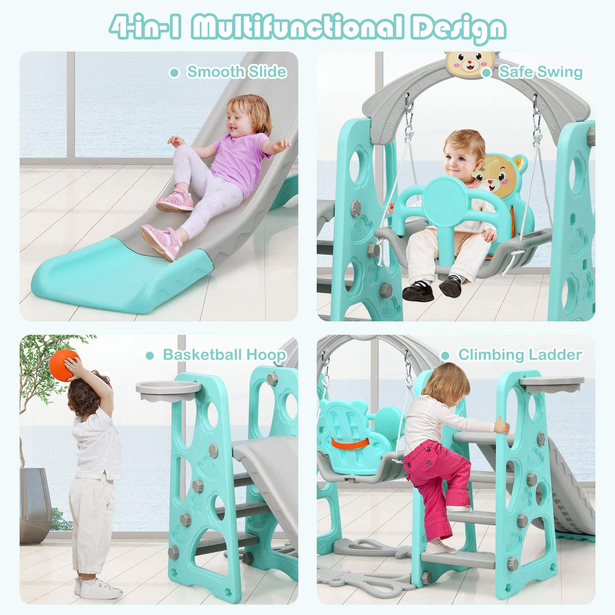 HONEY JOY 4 in 1 Toddler Slide and Swing Set