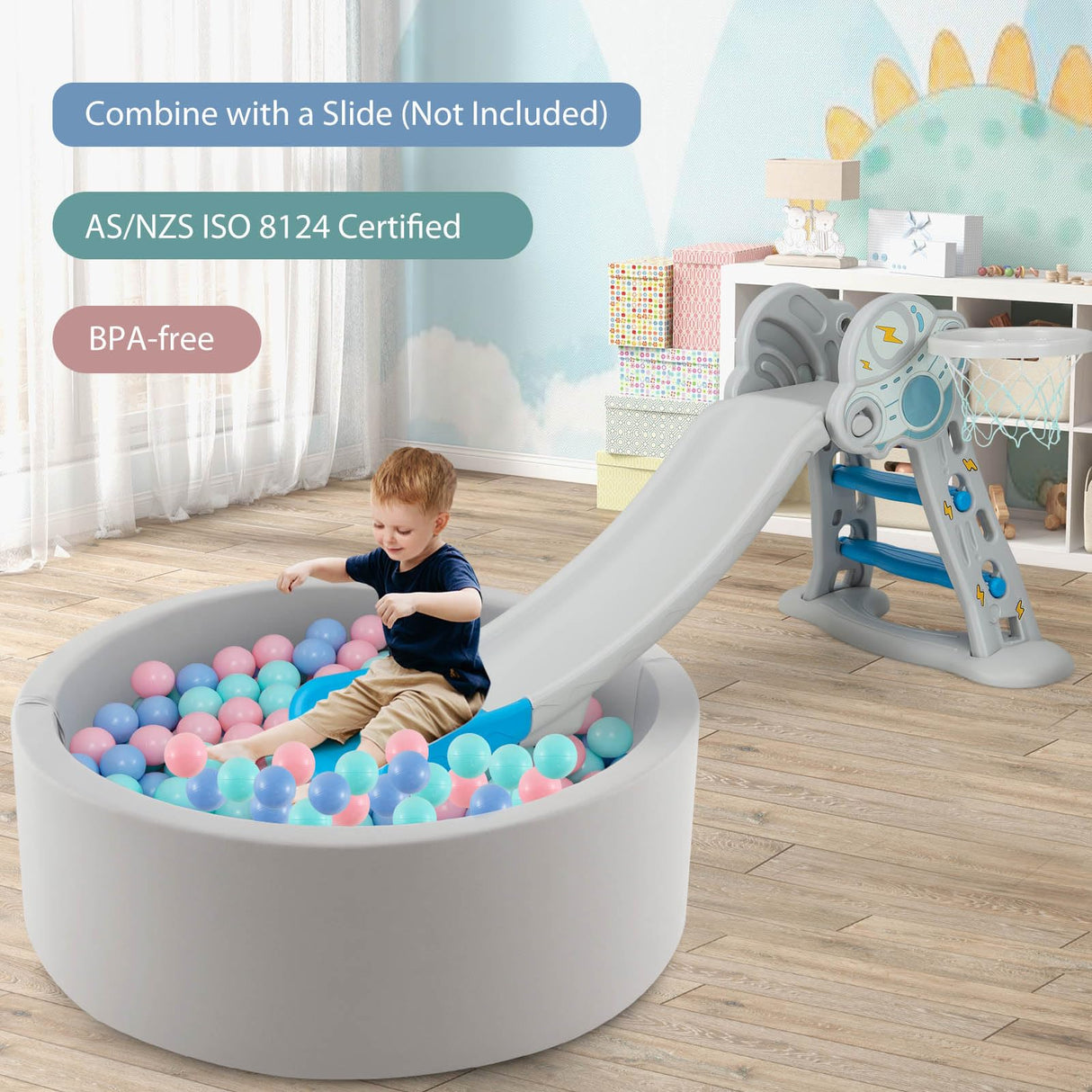 BABY JOY Foam Ball Pit for Kids, Soft Round Ball Pool Playpen Fence with 200 Ocean Balls & Storage Bag