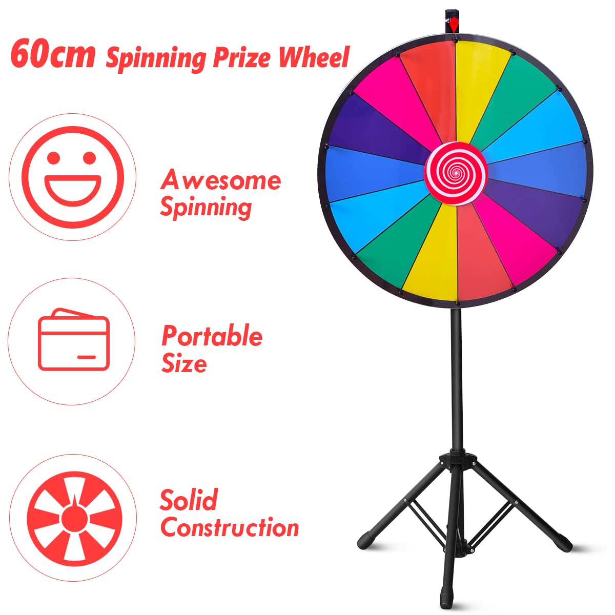 HONEY JOY 24” Spinning Prize Wheel, Portable Prize Wheel with Folding Tripod, Dry Erase and Marker