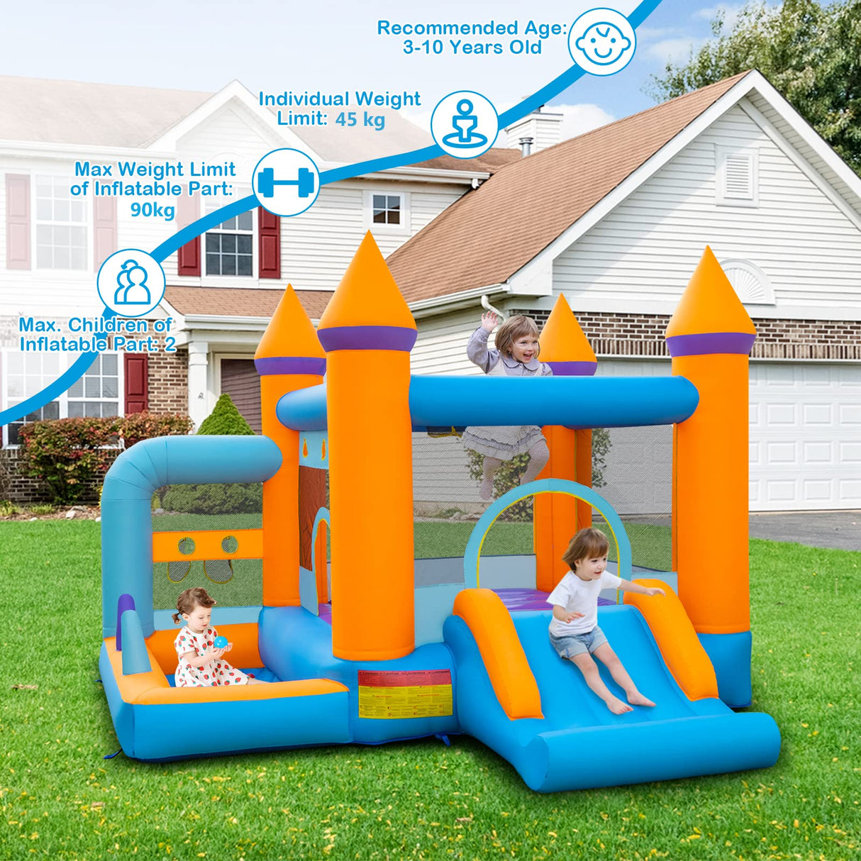 HONEY JOY Kids Inflatable Bounce House, Jumping Castle Bouncer for Children w/Ocean Ball Pool (with 680W Blower)