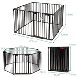 BABY JOY 3-in-1 Baby Metal Safety Gate, 8-Panel Baby Playpen Fence Gate, Foldable Baby Pet Gate Extra Wide