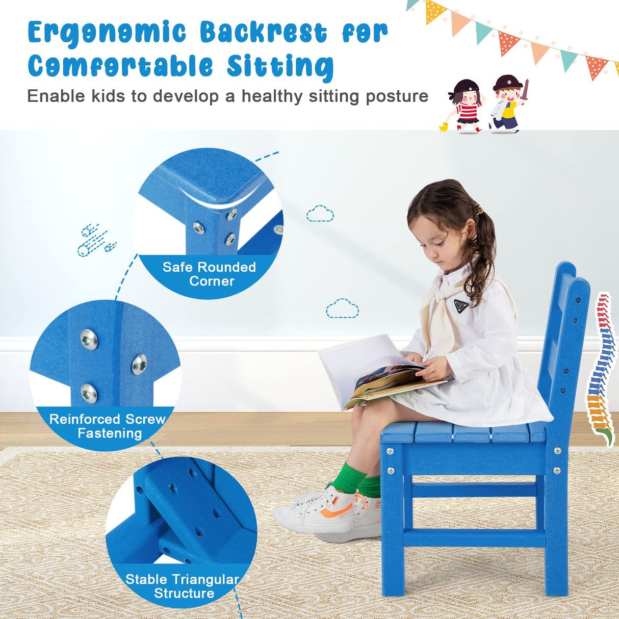 HONEY JOY 2 PCS Kids Chairs, Weather Resistant Heavy-Duty Children Learning Chair w/Backrest