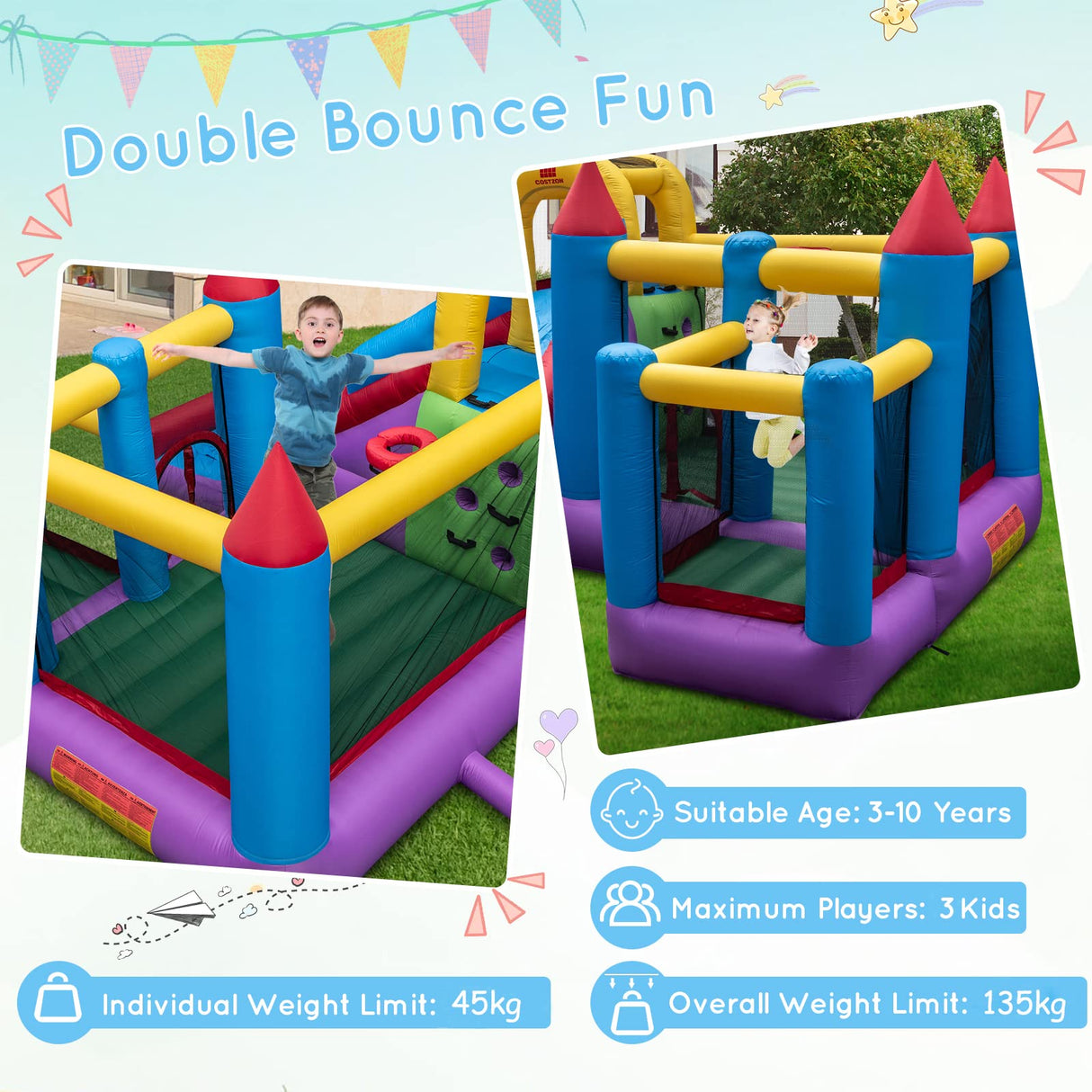 HONEY JOY Inflatable Bounce House, Jumping Castle w/Slide, Climbing Wall, Basketball Rim