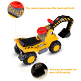 HONEY JOY Kids Ride On Excavator, Outdoor Digger Scooper Pulling Cart W/Safety Helmet Horn Underneath Storage