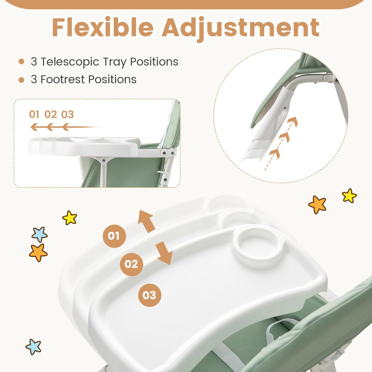 BABY JOY Foldable High Chair, Easy Clean Compact Highchair with Removable Adjustable Tray and PU Seat Cushion