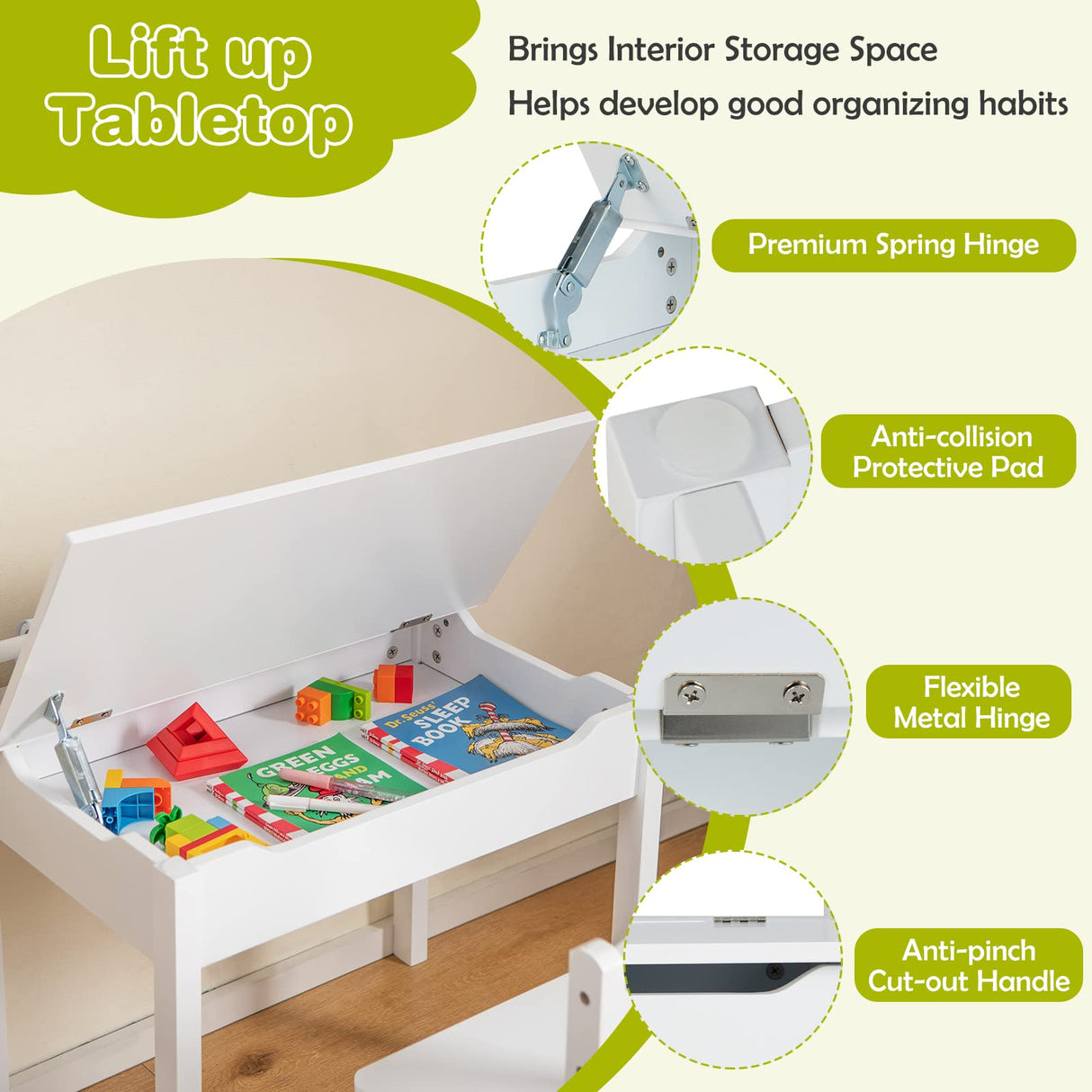 HONEY JOY Kids Table and Chairs Set, Activity Desk and Chair for Children w/Paper Roll Holder & 2 Markers