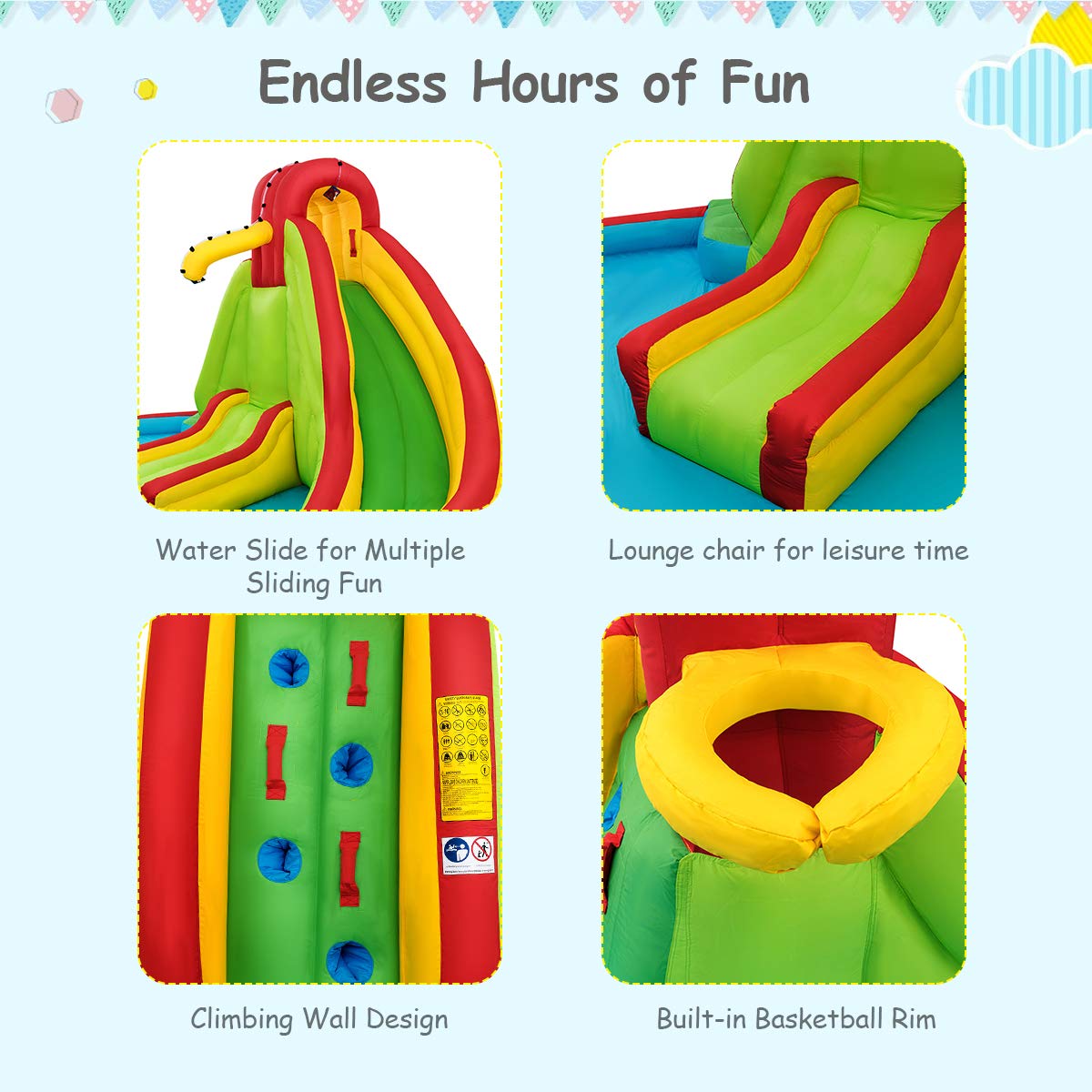 HONEY JOY Inflatable Water Park Jumping Castle, Kids Jumping Bounce House w/ 680W Air Blower, Large Splash Pool, Slides, Water Canon