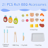 HONEY JOY Kids Pretend Barbecue Grill Play Set, Toy BBQ Grill Set w/ Wooden Grilling Tools & Play Food