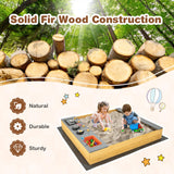 HONEY JOY Wooden Sandbox, Kids Sand Pit with Kitchen Playset Accessories and Built-in Bench Seat