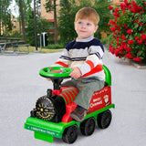 HONEY JOY Ride on Train Track, 6V Electric Ride on Train with Tracks, Storage Seat, Flashing Lights & Music