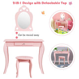 HONEY JOY Kids Vanity Set with Mirror, 2 in 1 Wooden Princess Makeup Vanity Dressing Table with Detachable Top