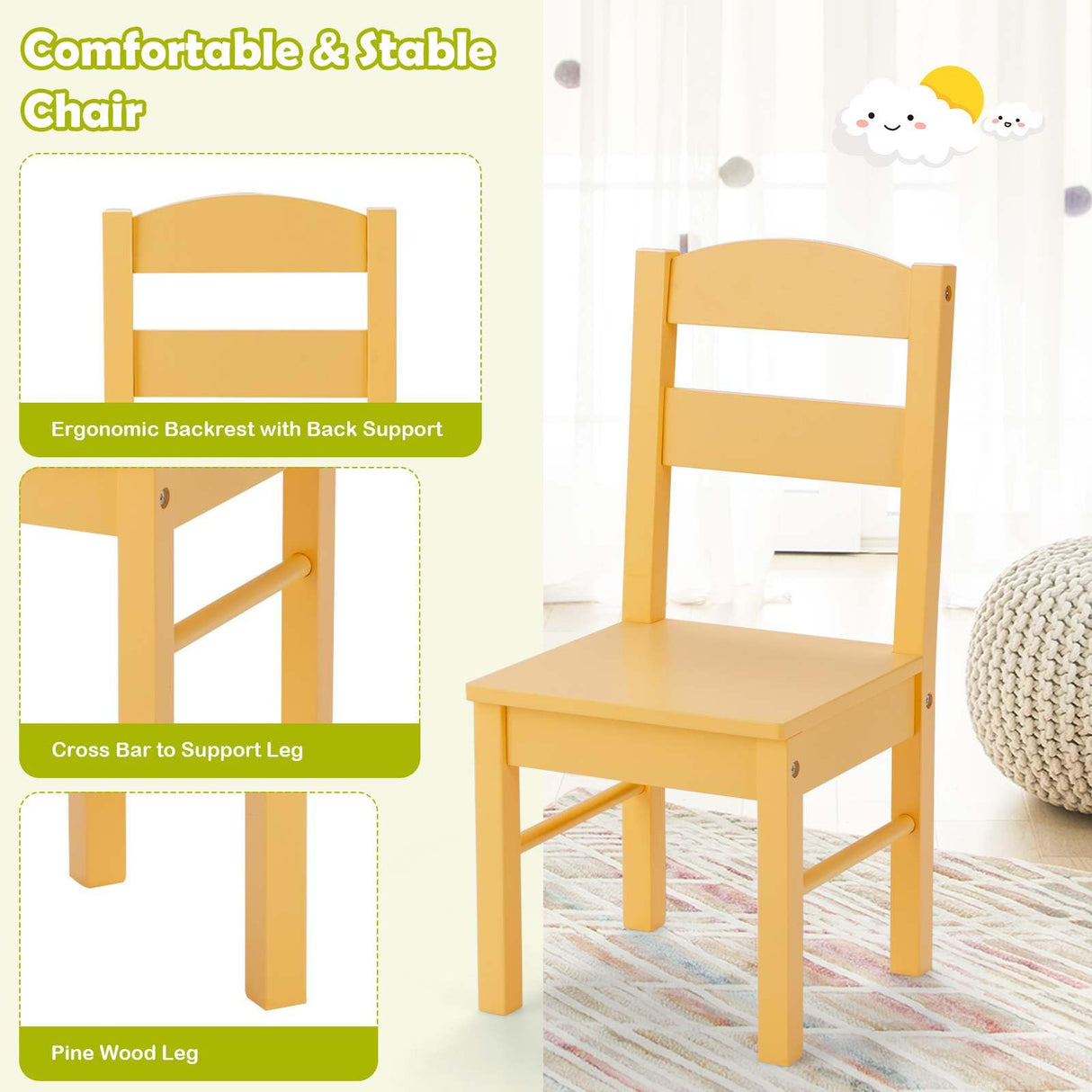 Kids Table and 4 Chairs Set 5 Pieces Wooden Activity Desk for Drawing Reading