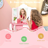 HONEY JOY Kids Vanity Table and Chair Set, 2-in-1 Kids Pretend Play Makeup Dressing Table Set with Tri-Folding Mirror