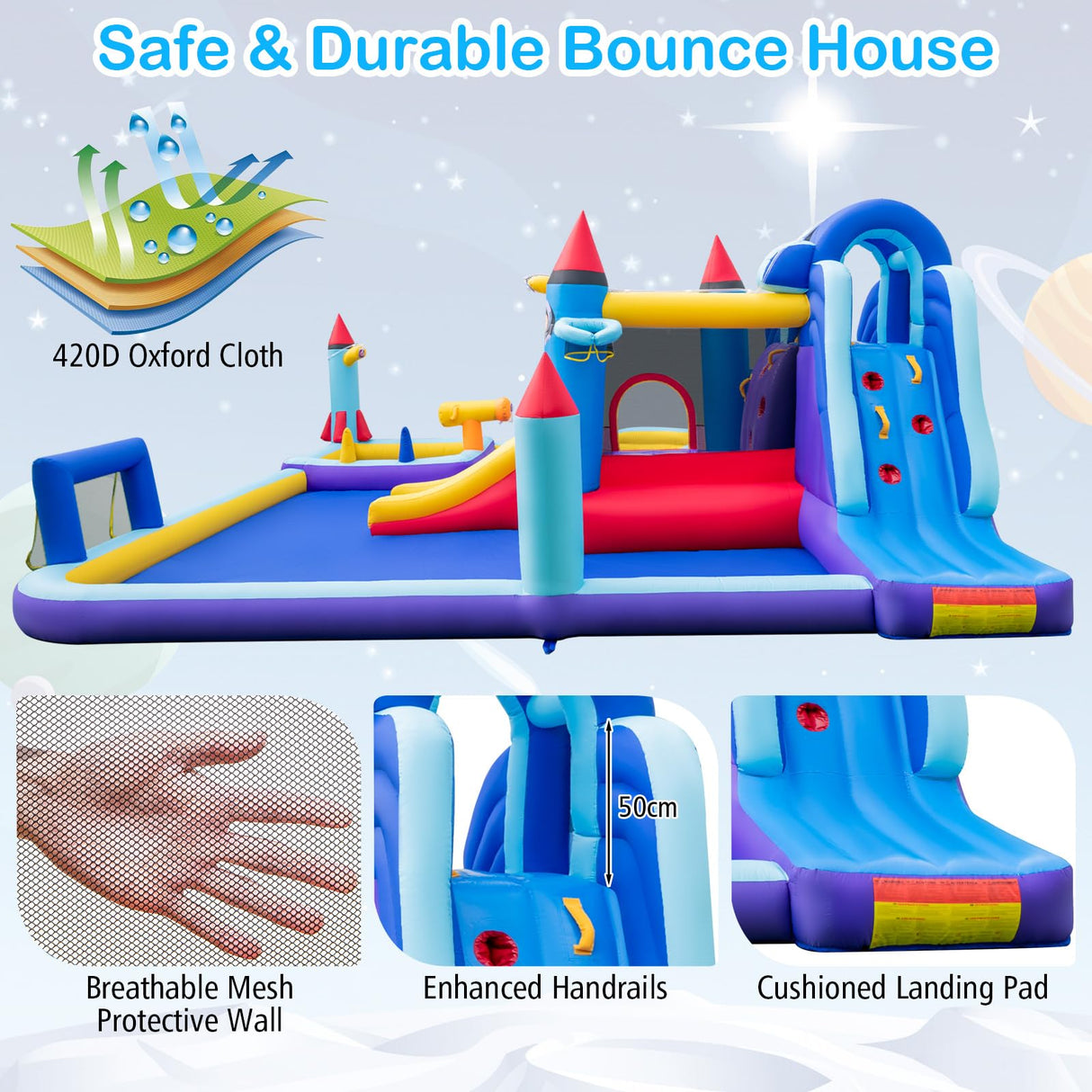 HONEY JOY Inflatable Water Slide Park, Kids Inflatable Jumping Castle w/2 Slides