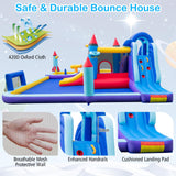 HONEY JOY Inflatable Water Slide Park, Kids Inflatable Jumping Castle w/2 Slides