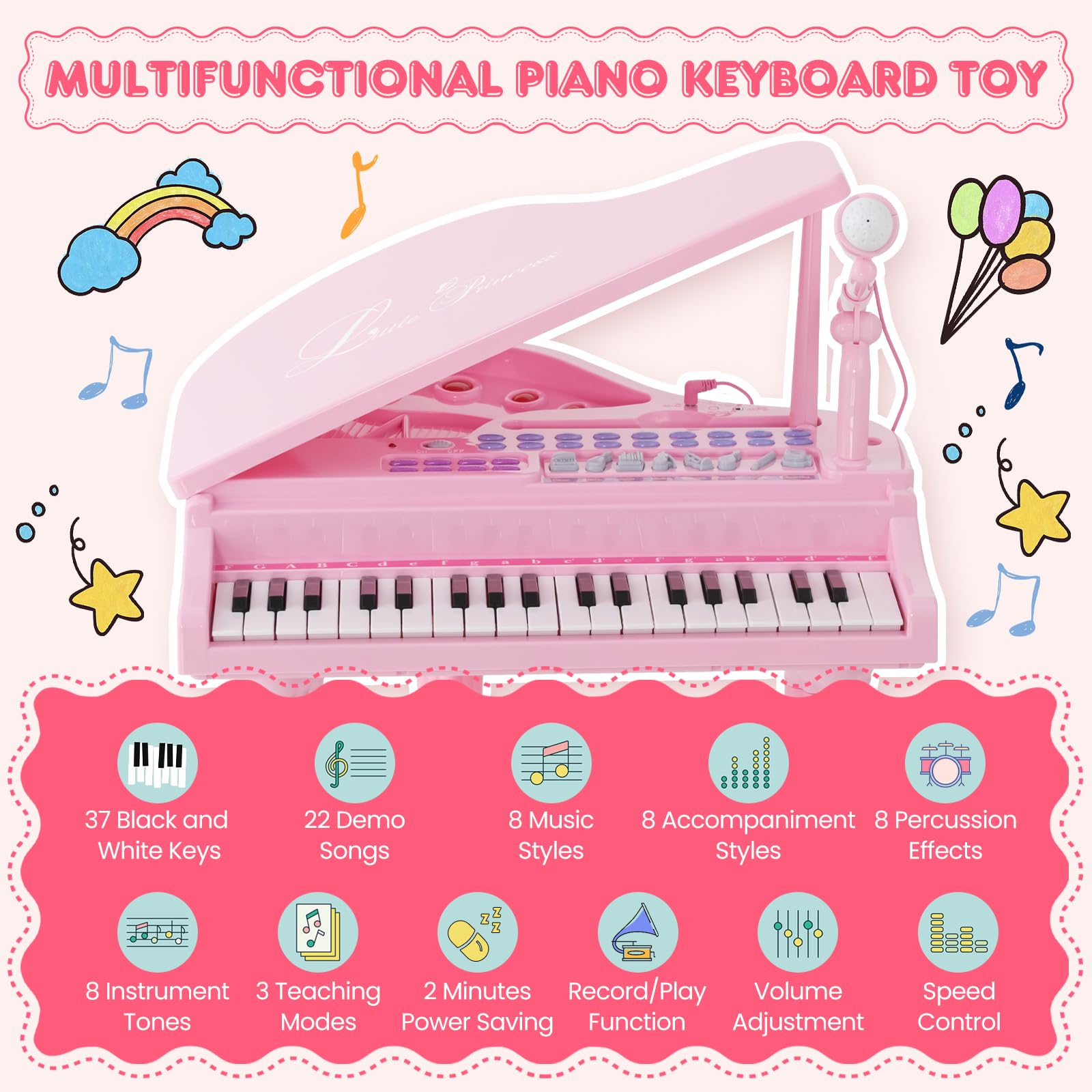 HONEY JOY 37 Keys Kids Piano Keyboard with Stool Electronic Musical I Babyjoy