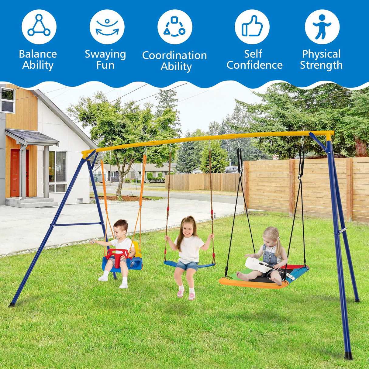 HONEY JOY 300 KG Indoor & Outdoor Swing Set, Heavy Duty Carbon Steel Swing Frame