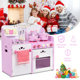 HONEY JOY Kids Kitchen Playset, Wooden Strawberry Themed Pretend Play Set for Children