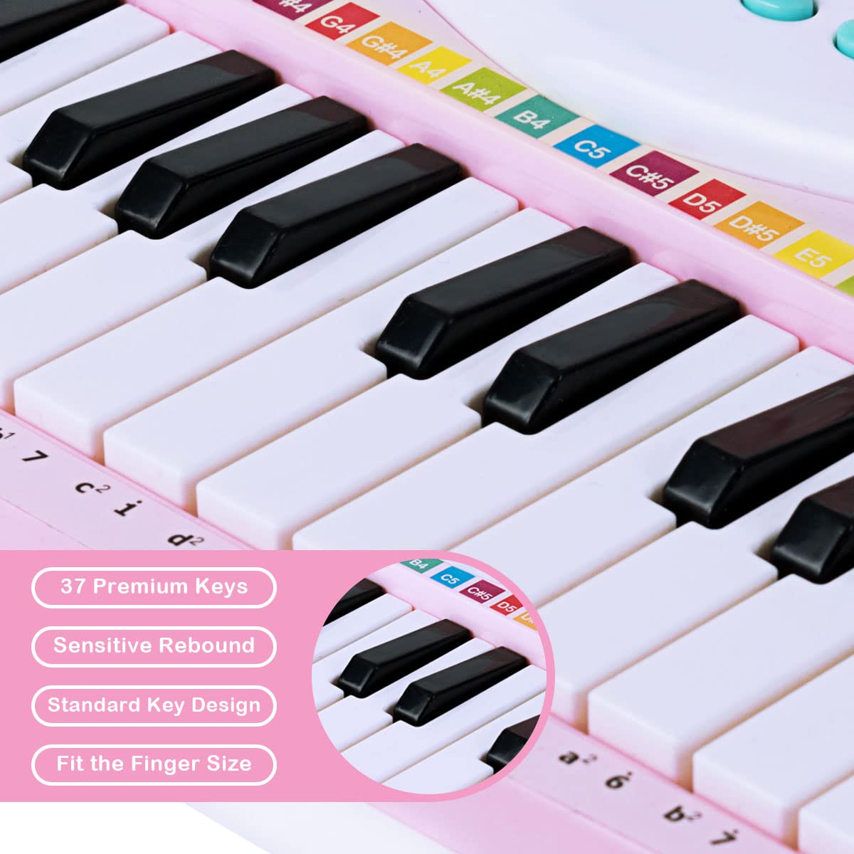 HONEY JOY 37 Keys Kids Piano Keyboard, Electric Organ Musical Instruments with Microphone & Stool (Pink)