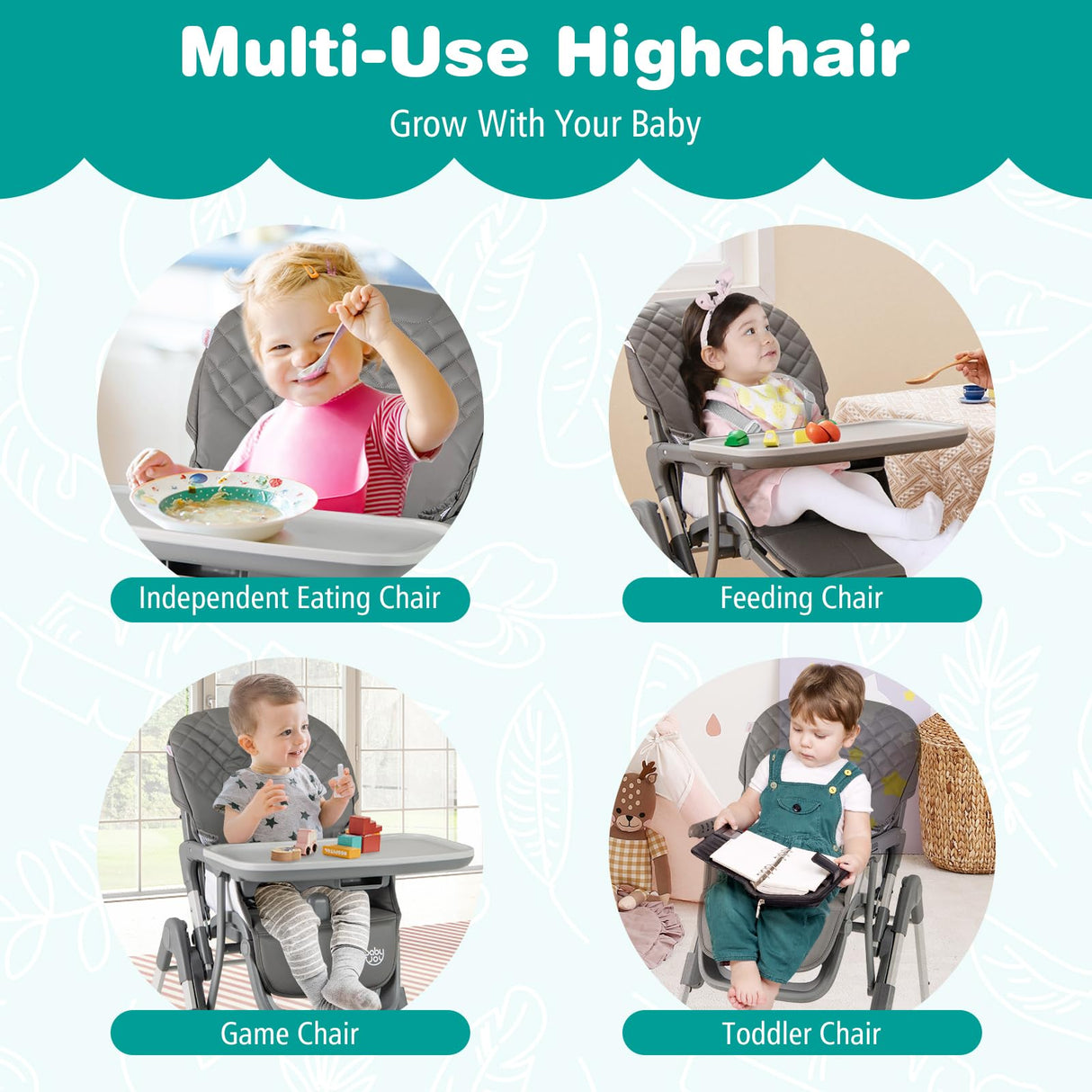 BABY JOY Foldable High Chair for Babies and Toddlers, Portable Adjustable Highchair with Footrest