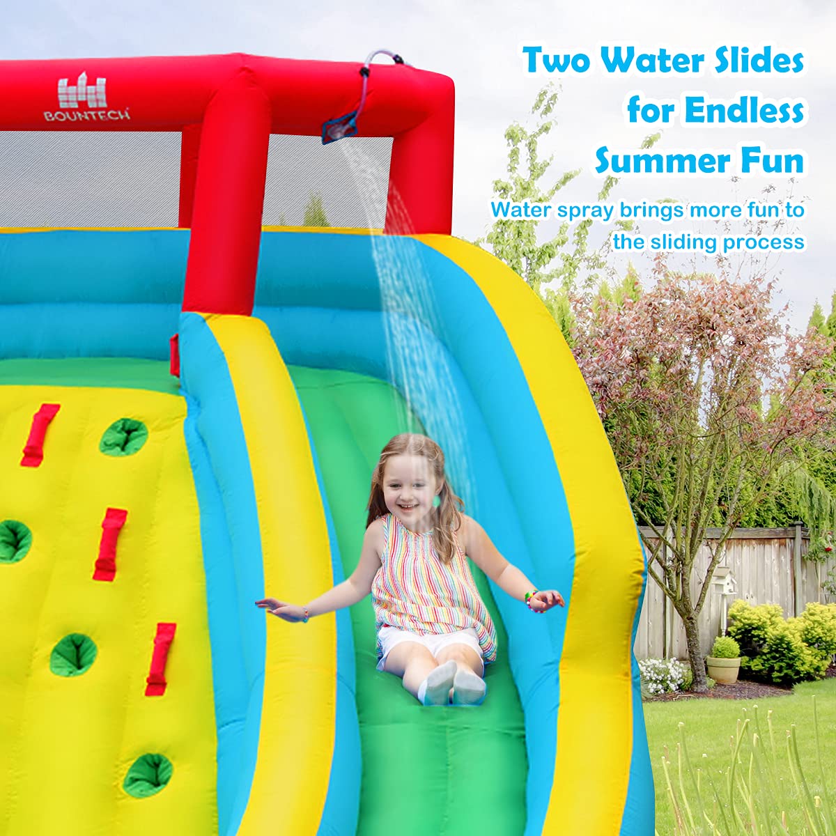 HONEY JOY Inflatable Water Slide, 452 x 365 x 233CM Giant Water Park for Kids w/Double Long Slides (Without Blower)