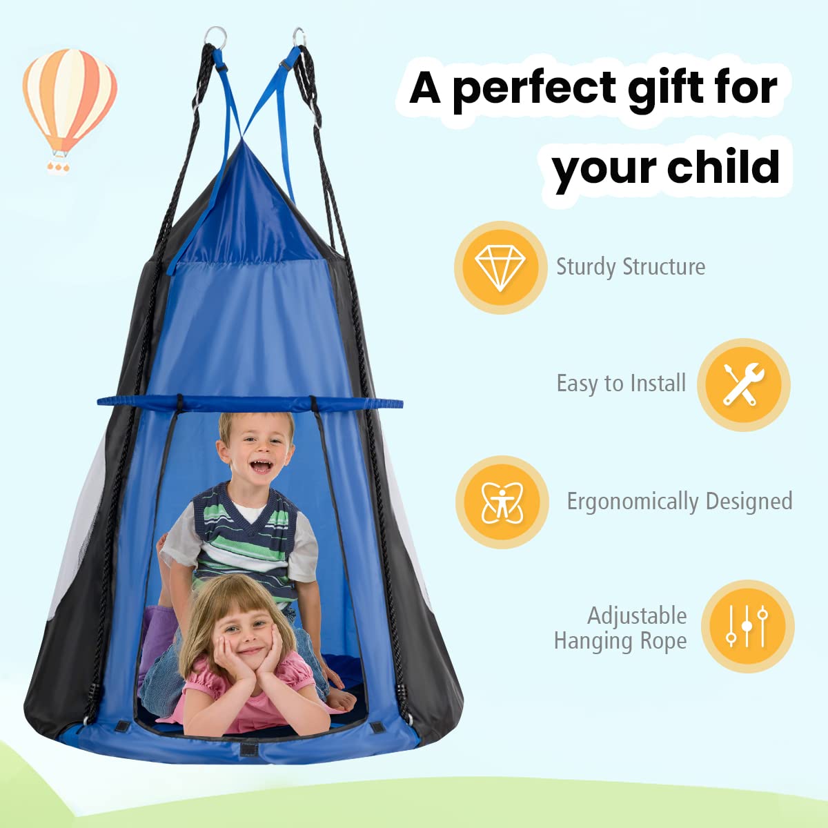 HONEY JOY 100CM Kids Detachable Hanging Chair Swing Tent, 2 in 1 Hammock Nest Pod Hanging Swing Seat