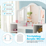 HONEY JOY 2 in 1 Kids Vanity Table & Chair Set, Princess Vanity Table with Removable Tri-fold Mirror