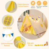 HONEY JOY Kids Play Tent, Triangular Kids & Toddlers Tent with Solid Wood Frame