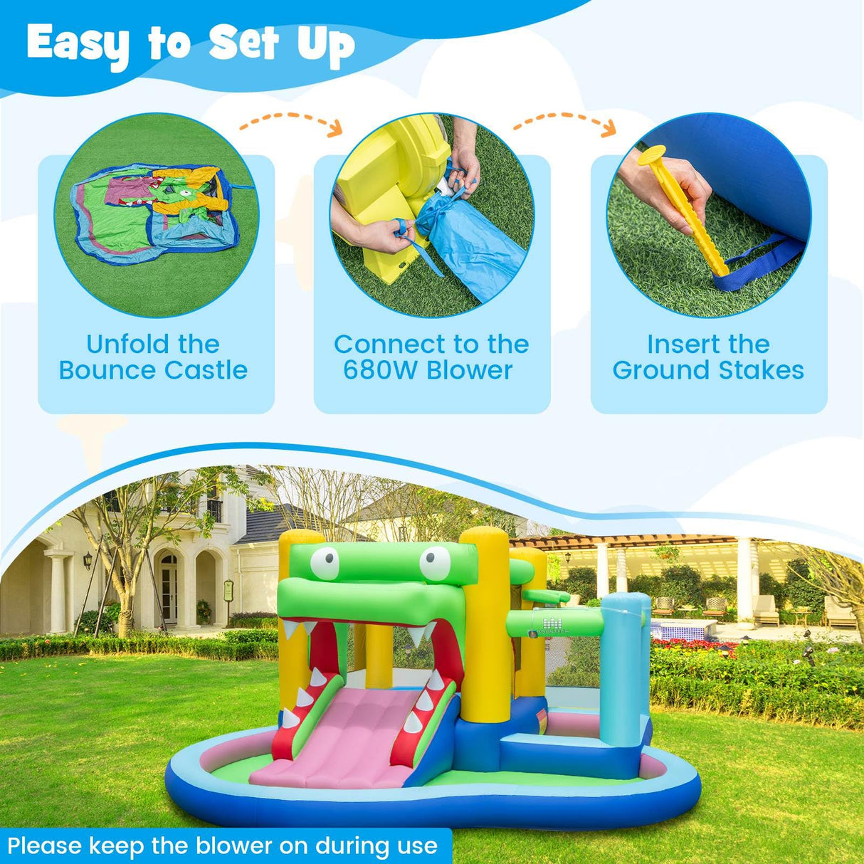 HONEY JOY 5-in-1 Inflatable Water Slide, Kids Inflatable Water Park w/Splash Pool