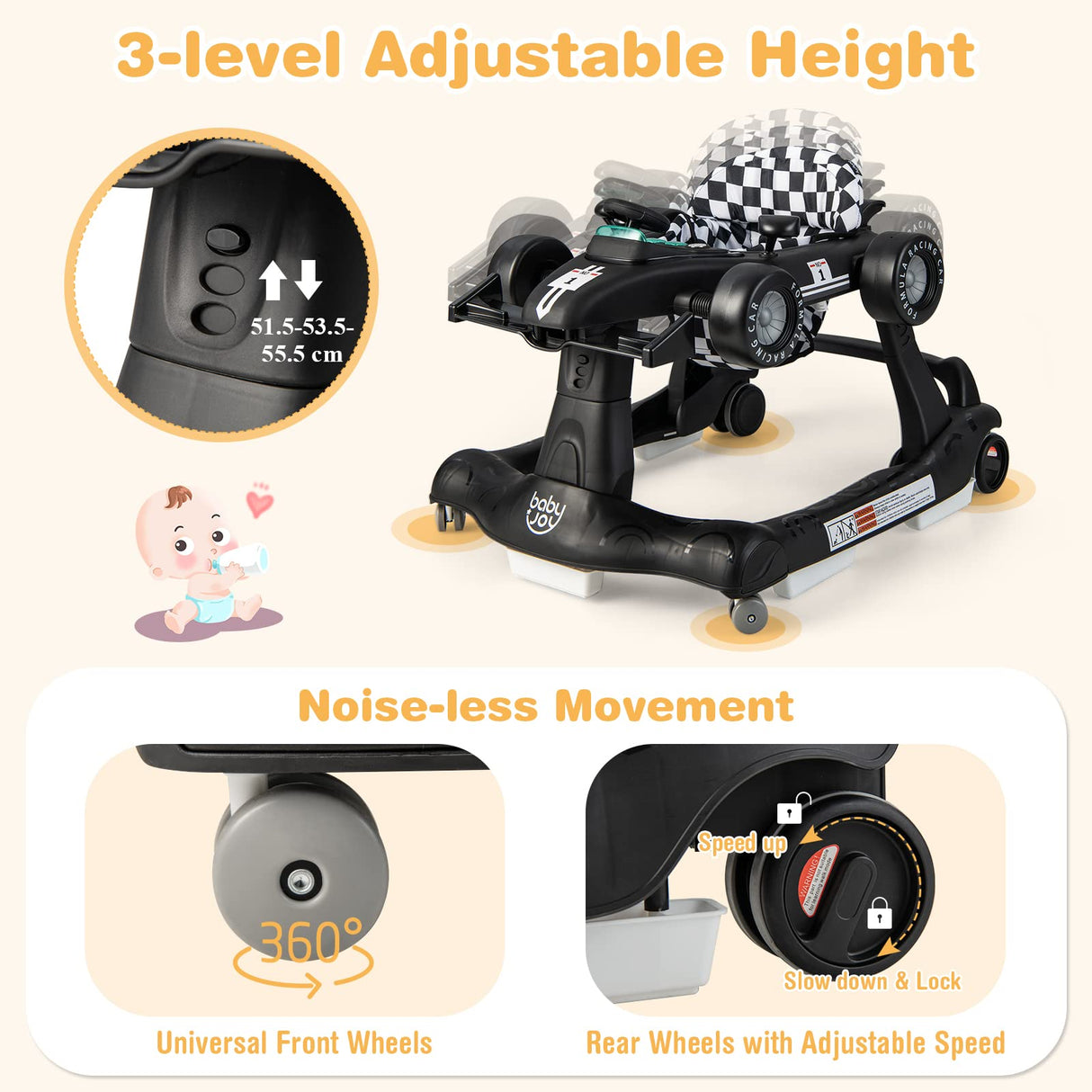 BABY JOY 4-in-1 Baby Walker, Foldable Activity Car Baby Walker