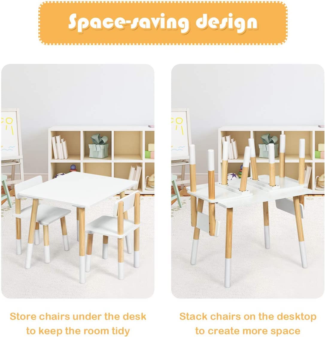 HONEY JOY Kids Table and Chairs Set, 3 Pieces Table Furniture for Toddler Drawing Reading Arts Crafts Snack Time