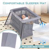 BABY JOY Foldable Portacot, 2-in-1 Baby Travel Cot with Safety Enclosure & Padded Mattress