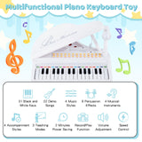 HONEY JOY 31 Keys Kids Piano Keyboard with Stool, Multifunctional Toy Piano with Microphone (White)