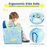 HONEY JOY Kids Sofa Chair, Kids Armchair w/Cute Pattern, Velvet Fabric Cover, High Density Sponge Filling (Airplane)