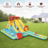 HONEY JOY Inflatable Water Slide, 7-in-1 Double Long Slide Inflatable Water Park w/Climbing Wall