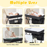 BABY JOY Foldable Baby Changing Table, 4-in-1 Diaper Station w/4 Adjustable Heights & 4 Lockable Wheels